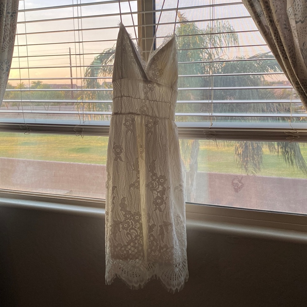 White rehearsal dinner dress or Bach party